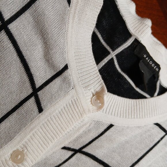 HALOGEN by Nordstrom Ivory/Black Plaid Knit Cardigan - Picture 5 of 11